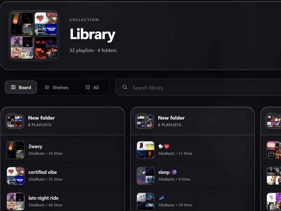 Bibliothèque et listes classées en dossiers